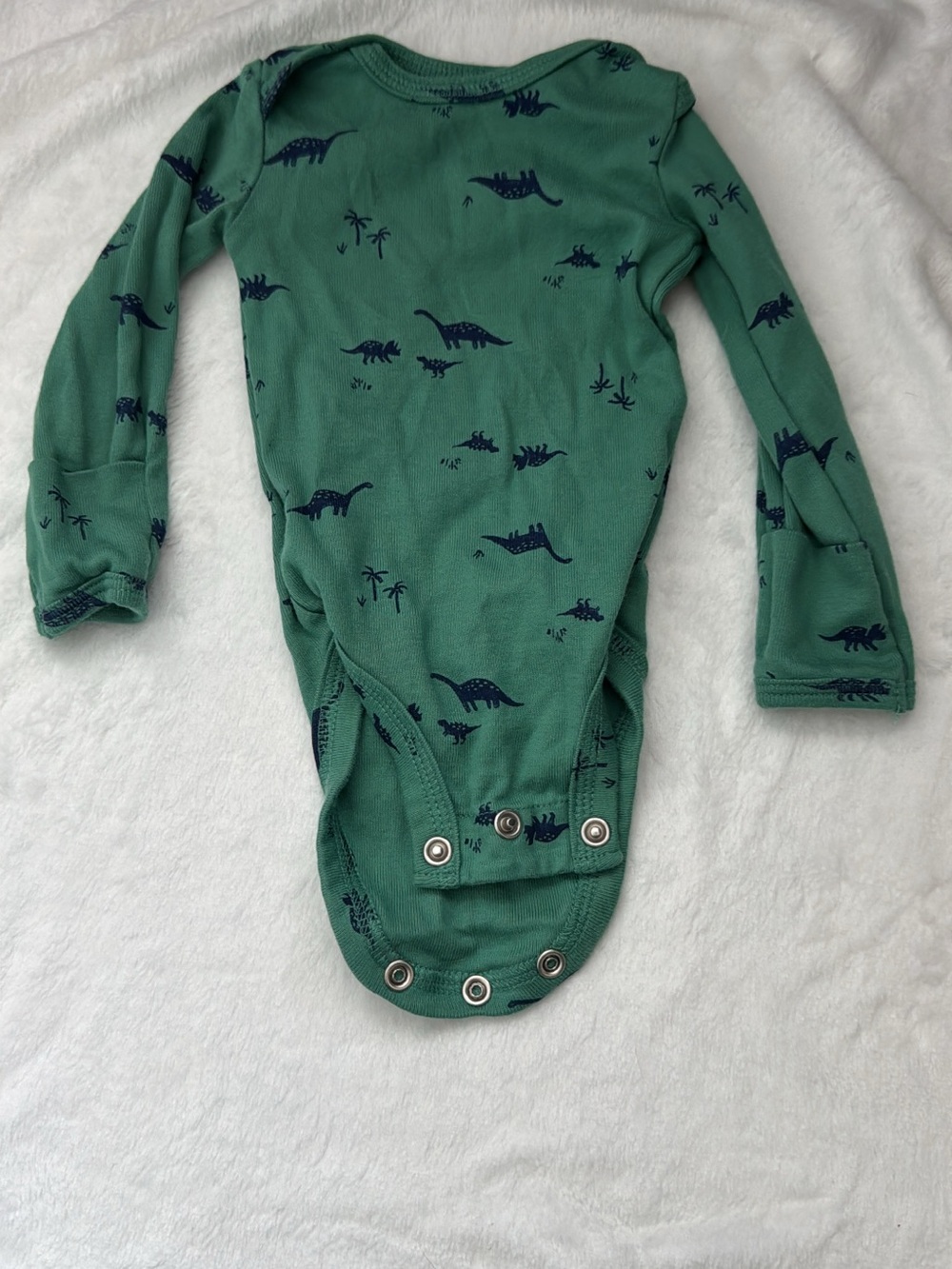 Carter's Green Long-Sleeve Dino Print One-Piece